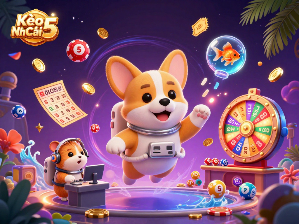 Kèo Nhà Cái 5: Engage in thrilling games with the astronaut corgi and vibrant casino elements!