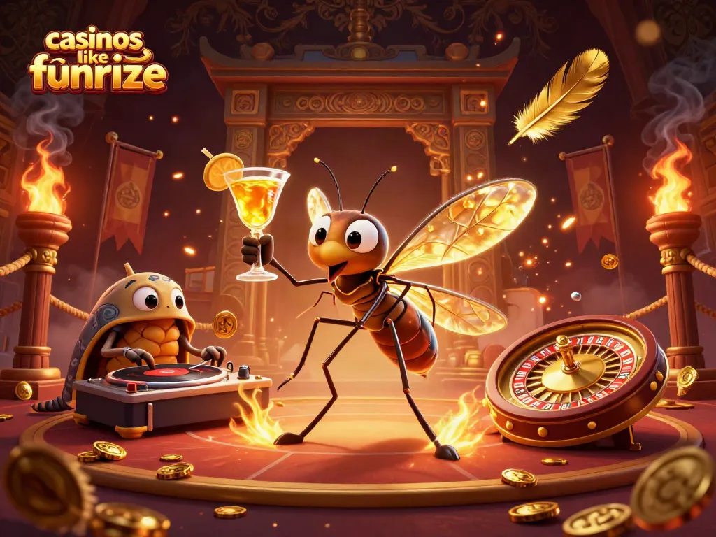 Experience the thrill at casinos like Funrize, with a vibrant 3D illustration depicting unique casino elements.