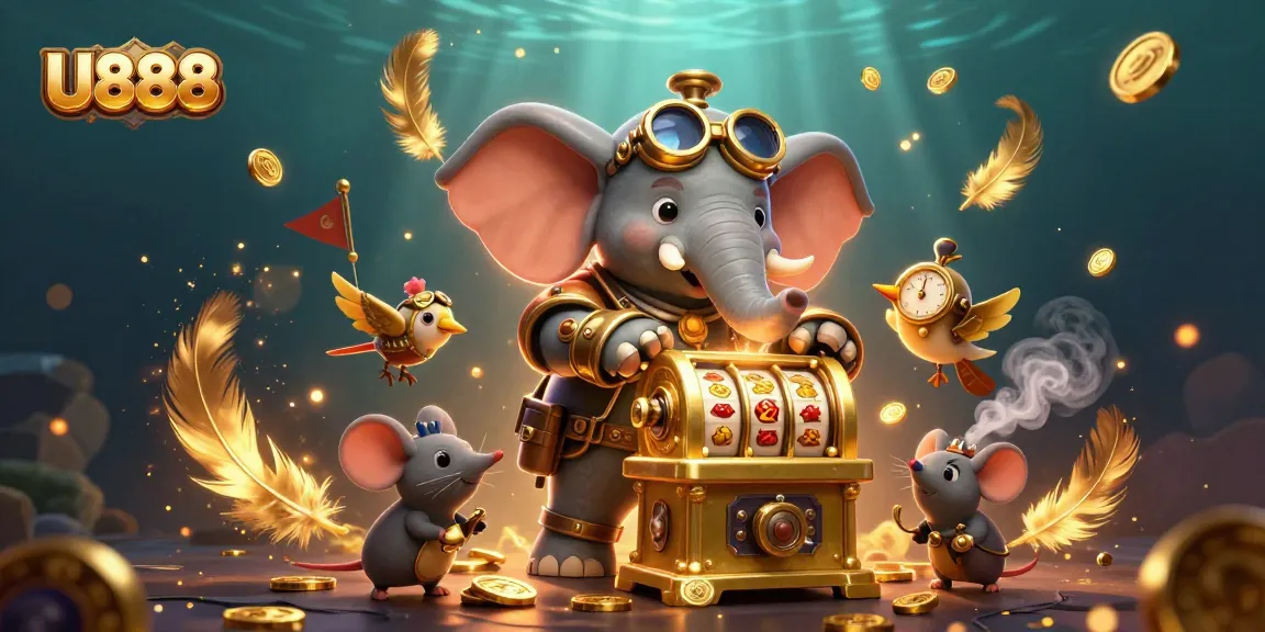 Experience thrilling gaming at U888 with a whimsical steampunk scene featuring an elephant engineer!
