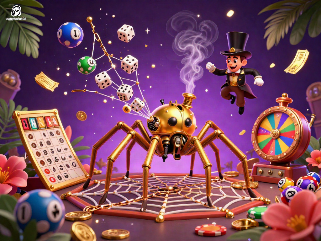 Experience the vibrant casino atmosphere with the waterheaterlist spider capturing luck in an engaging lottery-themed scene.
