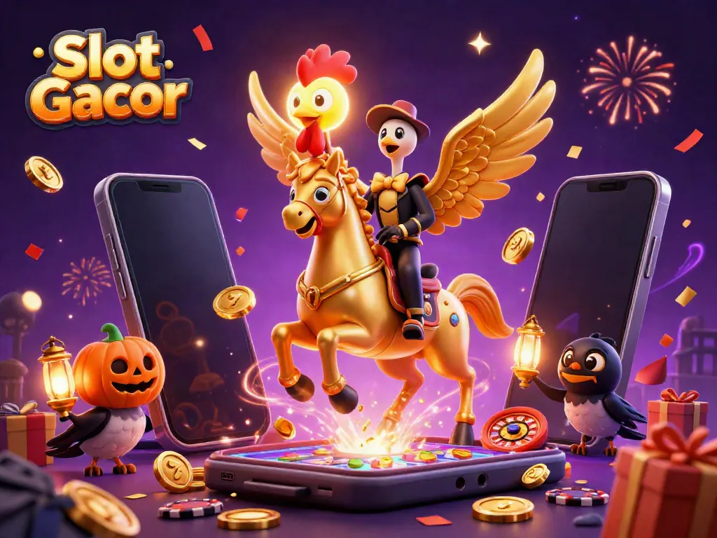 Experience thrilling wins with Slot Gacor featuring a golden rooster in a magical casino scene.
