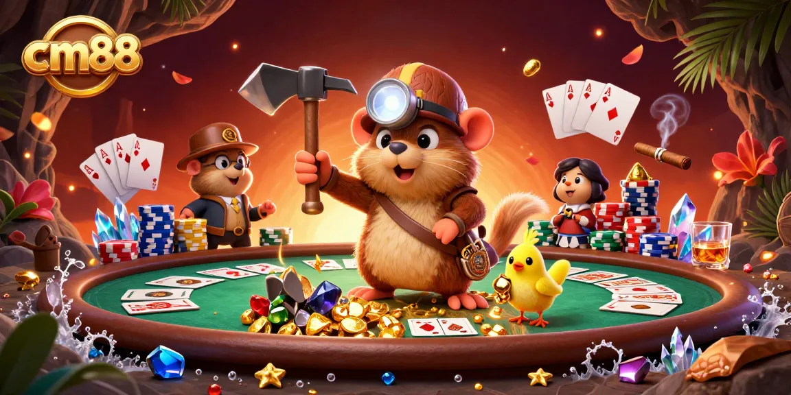 Experience thrilling gameplay at cm88 with an adventurous mole uncovering treasures in a dynamic casino scene.