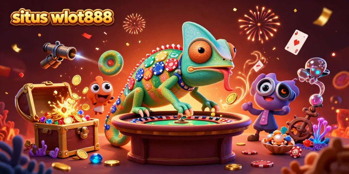 Menang di situs wslot888 dengan ilustrasi kasino yang penuh warna dan dinamis.