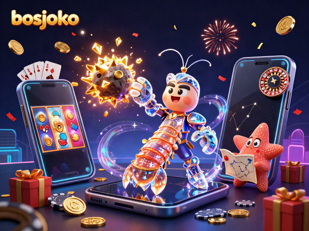 Experience thrilling gaming moments with bosjoko, where galactic characters bring slot games to life amid fireworks and confetti.