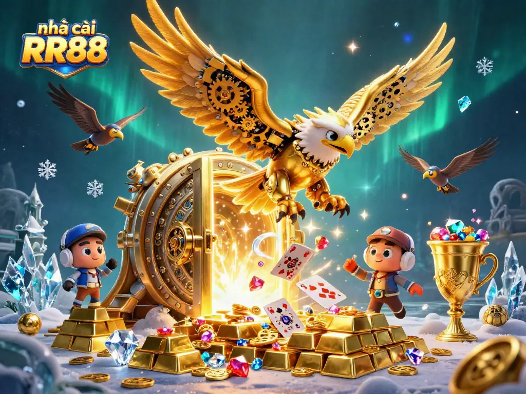 Experience the excitement of nhà cái RR88 with a vibrant 3D illustration showcasing thrilling gaming elements.