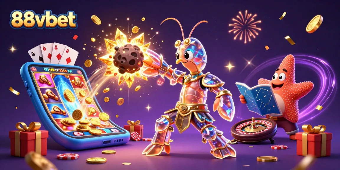 Experience the thrilling world of 88vbet with a vibrant 3D illustration featuring galactic characters and explosive casino elements.