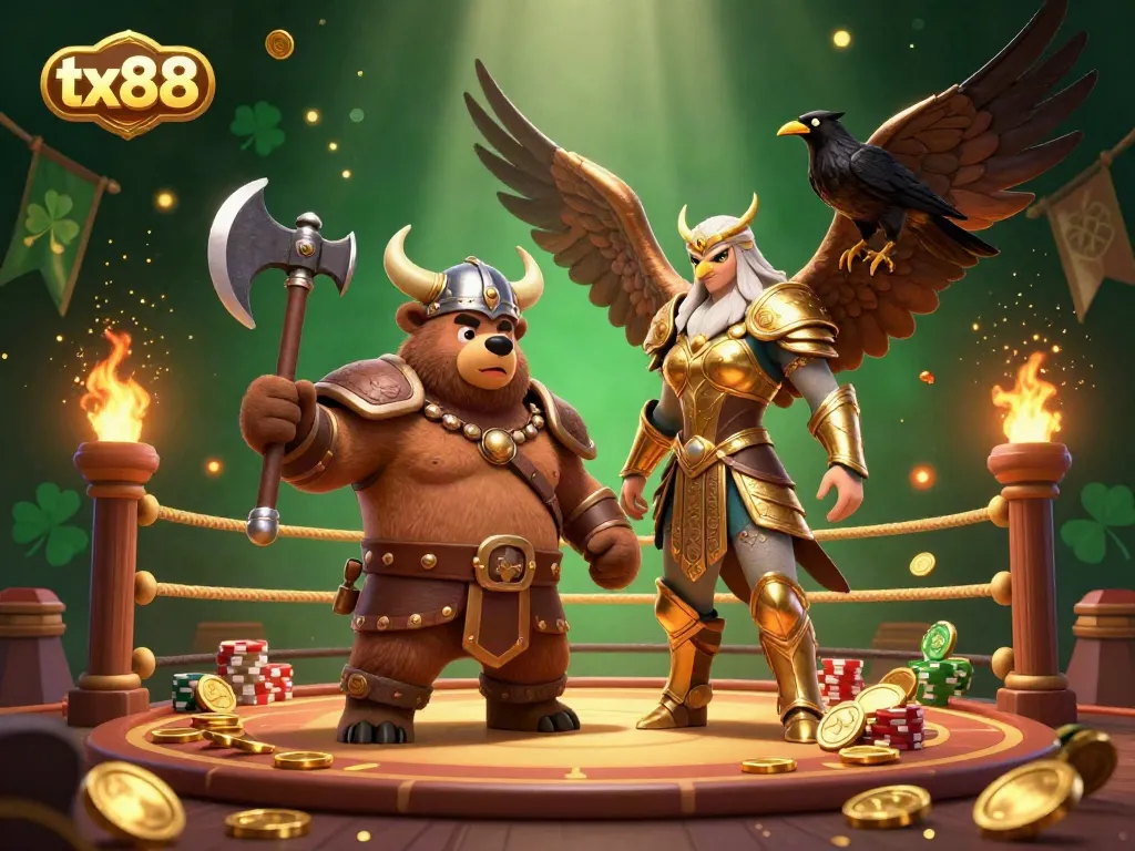 Watch the Viking berserker bear and Valkyrie eagle unite in an action-packed casino arena at tx88.
