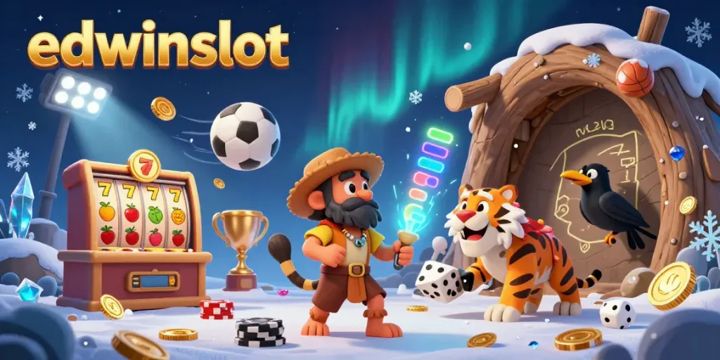 Engaging illustration featuring edwinslot casino with dynamic sports elements and vibrant characters.
