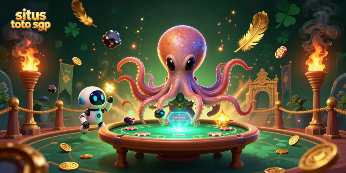 Engage with situs toto sgp as an alien octopus plays poker in a dynamic cosmic scene.