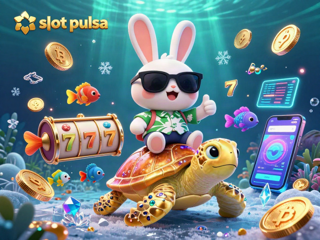 Spin and win with slot pulsa in an exciting underwater casino world with vibrant characters and elements.