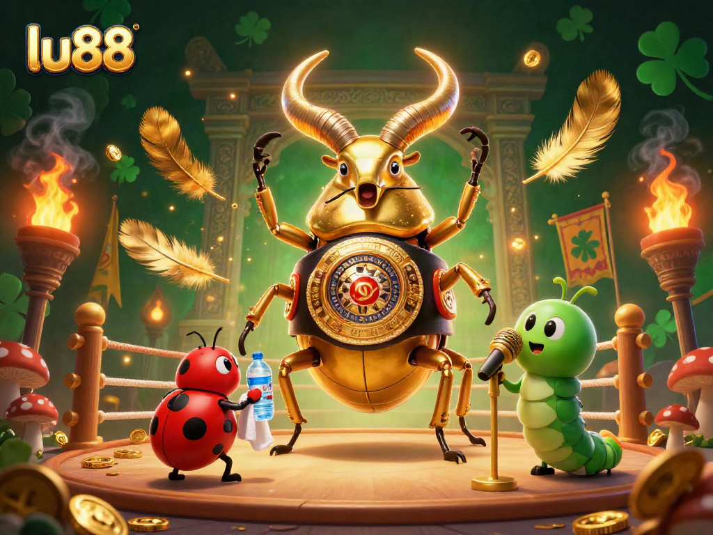 Experience thrilling action with LU88's dynamic golden stag beetle boxing ring showdown.