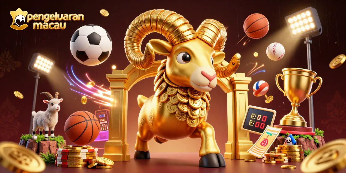 Engage with the pengeluaran macau results through a dynamic 3D casino scene showcasing sports elements and vibrant gaming atmosphere.
