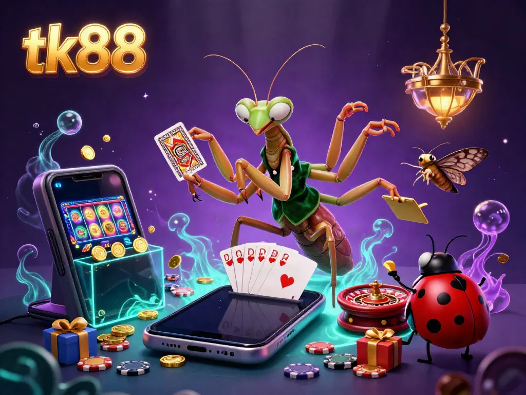 Engage with tk88's online gaming environment, featuring vibrant 3D characters and casino elements.