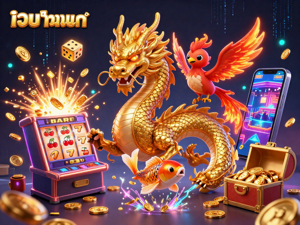 เว็บแทงบอล สนุกกับการเดิมพันออนไลน์ พร้อมโชคจากมังกรและปลาในภาพ