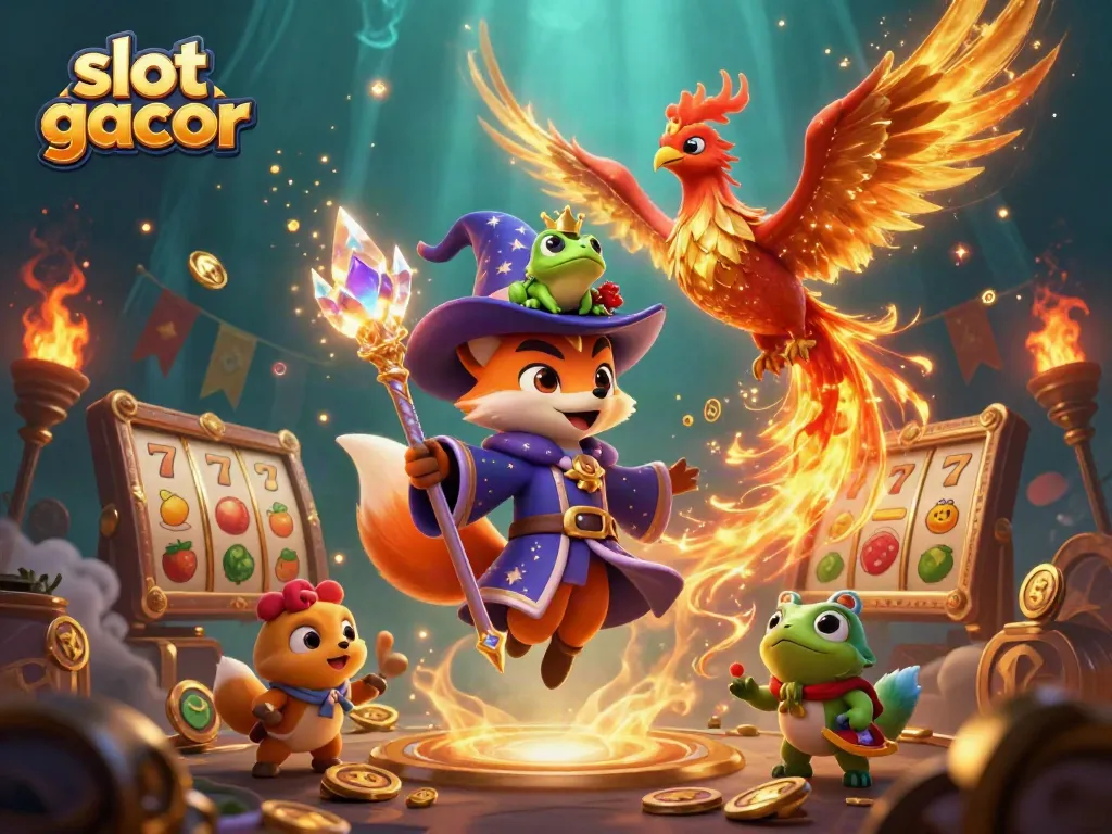 Experience thrilling wins with slot gacor gameplay alongside magical characters and vibrant casino elements.