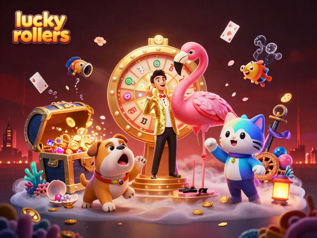 Lucky rollers energizing the atmosphere as a flamingo hosts a thrilling prize wheel moment.