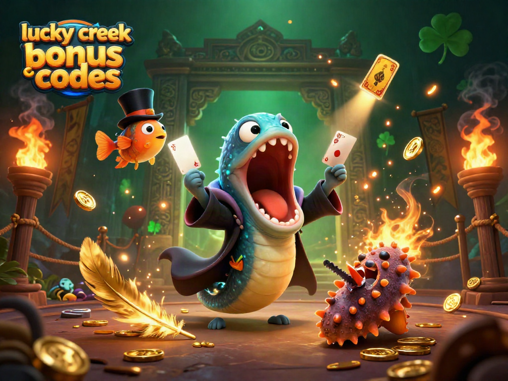 Engage with lucky creek bonus codes in a magical underwater casino scene featuring vibrant characters and dynamic elements.