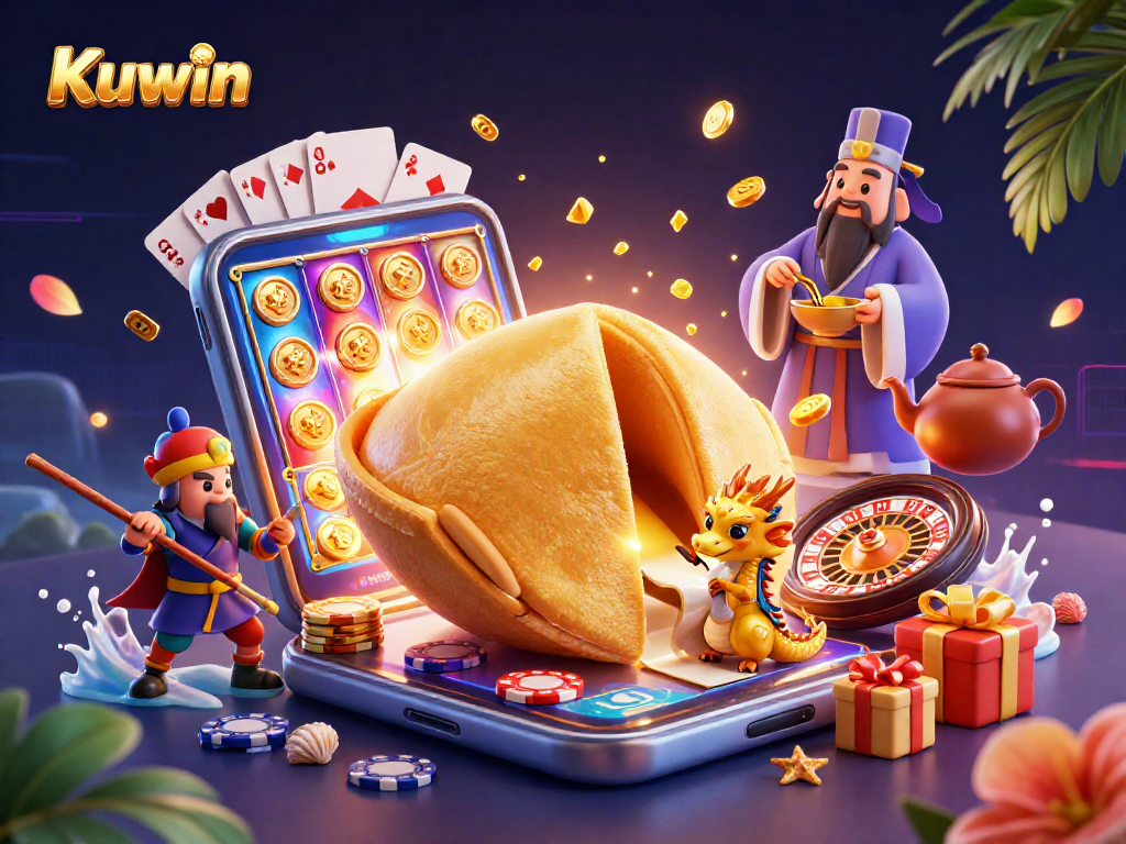Kuwin invites players to engage with vibrant slot games amidst a rich scene of fortune and adventure