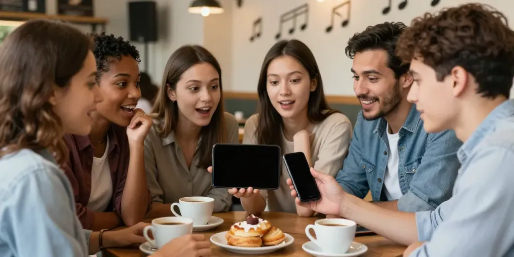 Diskusi hangat tentang bokep terbaru di kafe modern, pengunjung menunjukkan antusiasme.