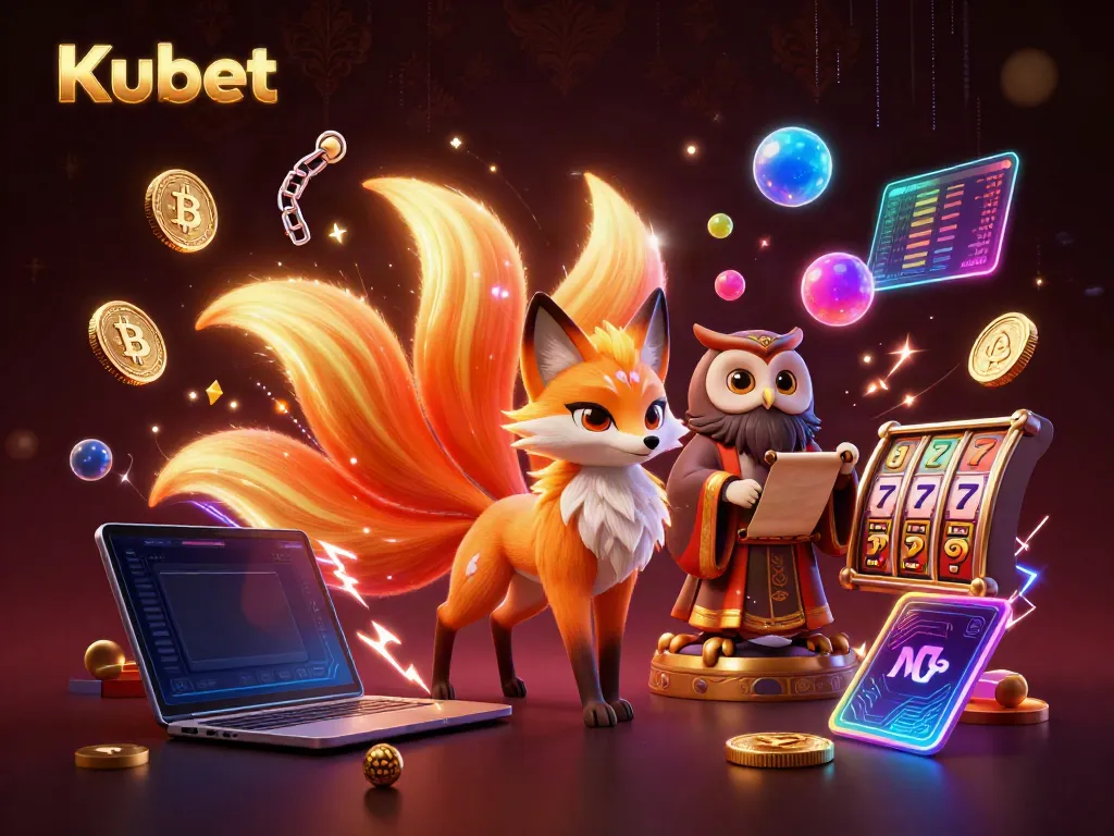 Engage with Kubet's vibrant casino atmosphere in a dynamic 3D illustration showcasing gaming excitement.