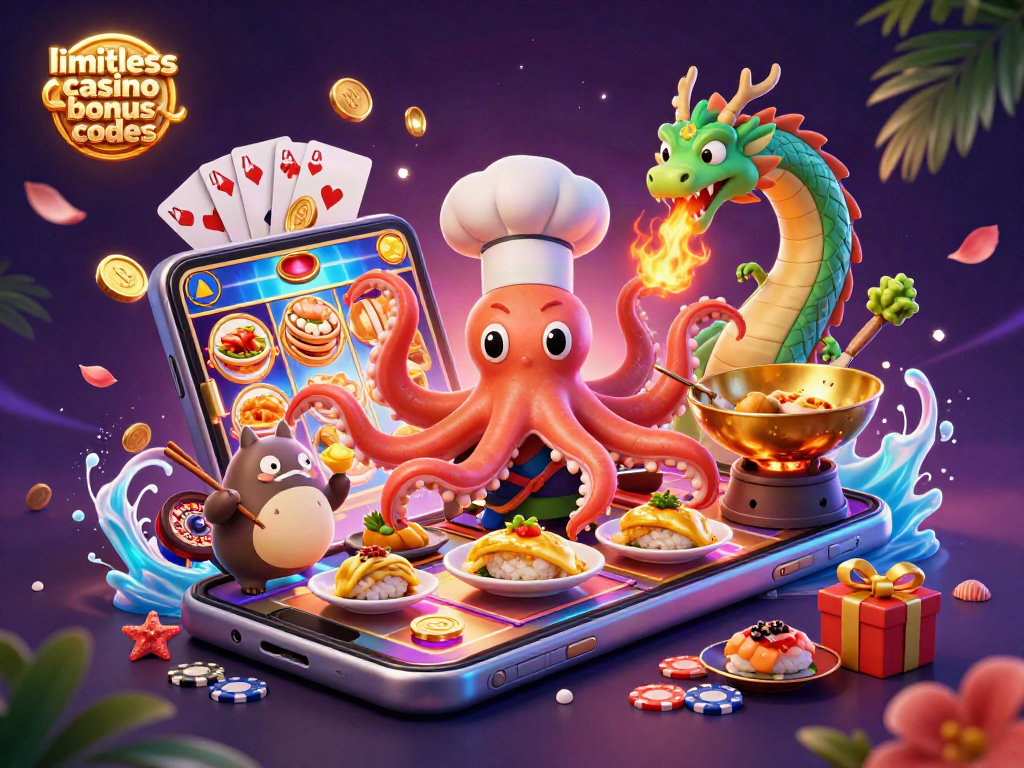Experience limitless casino bonus codes through engaging 3D illustrations of exciting gaming elements and characters.