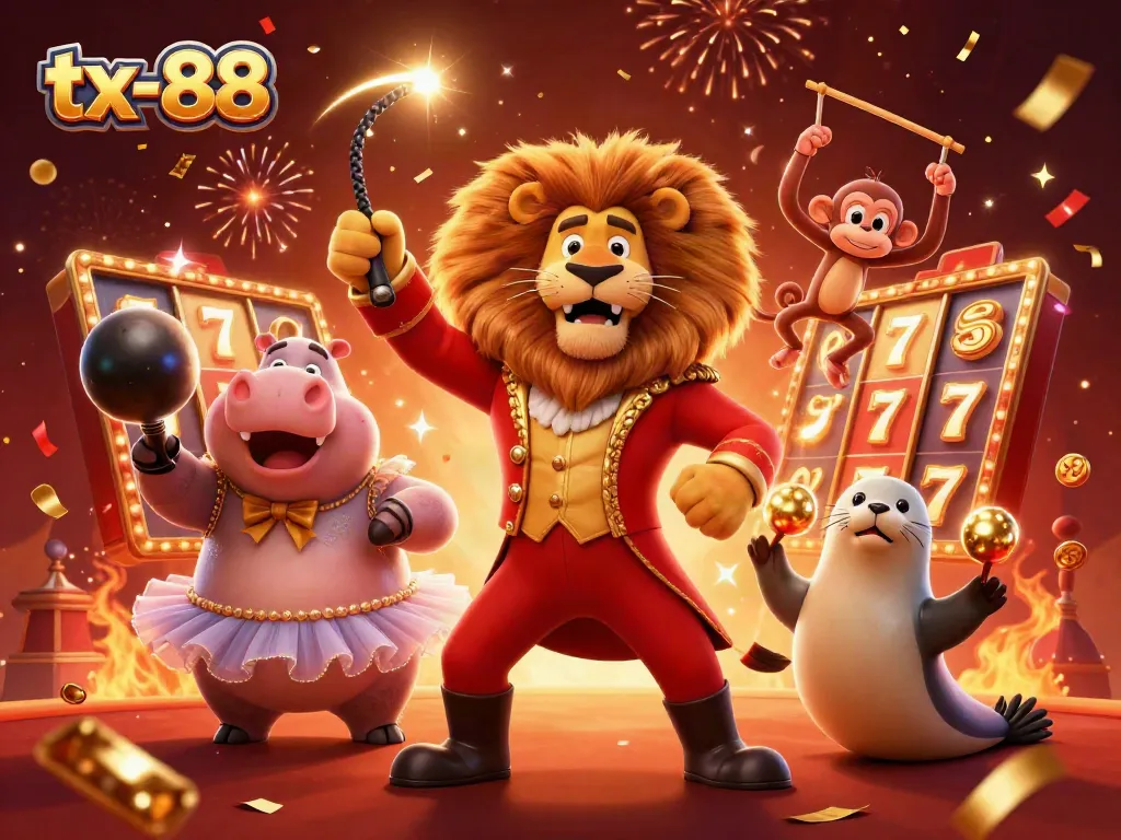 Experience thrilling moments at tx-88 with characters celebrating amidst dazzling slot reels.