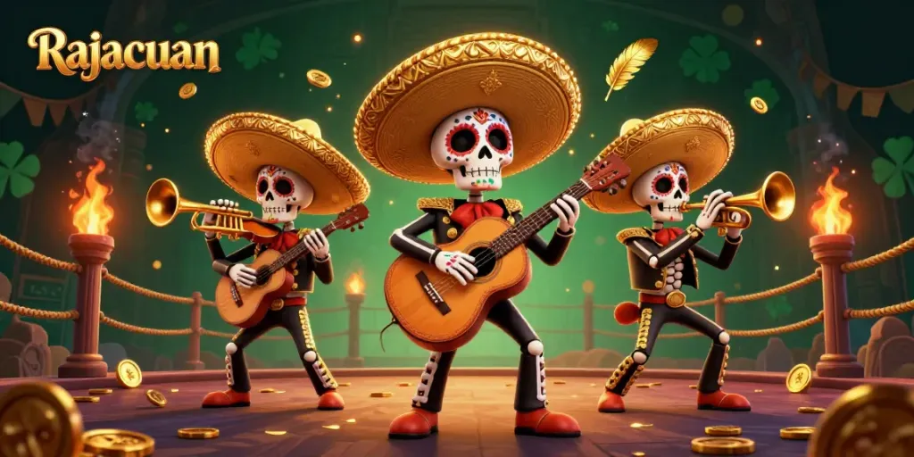 Rajacuan mempersembahkan permainan judi menarik dengan karakter mariachi yang bersemangat dan elemen kasino yang kaya.