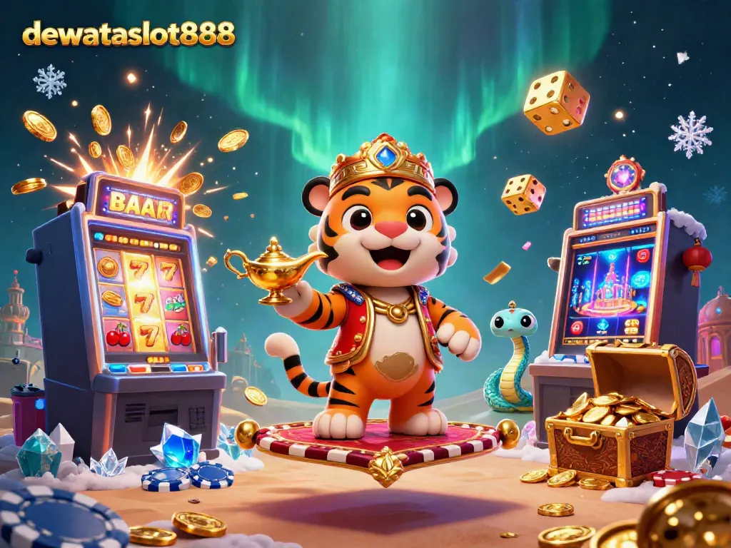 Berlatih dan menjelajahi slot di dewataslot888 dengan ilustrasi yang menampilkan sultan harian dan mesin slot yang memukau